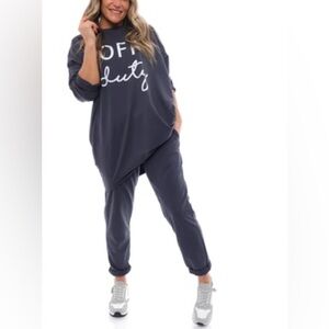 DIVERSE ‘Off Duty’ 2 pc Tunic/Pants Lounge Set in Charcoal Gray